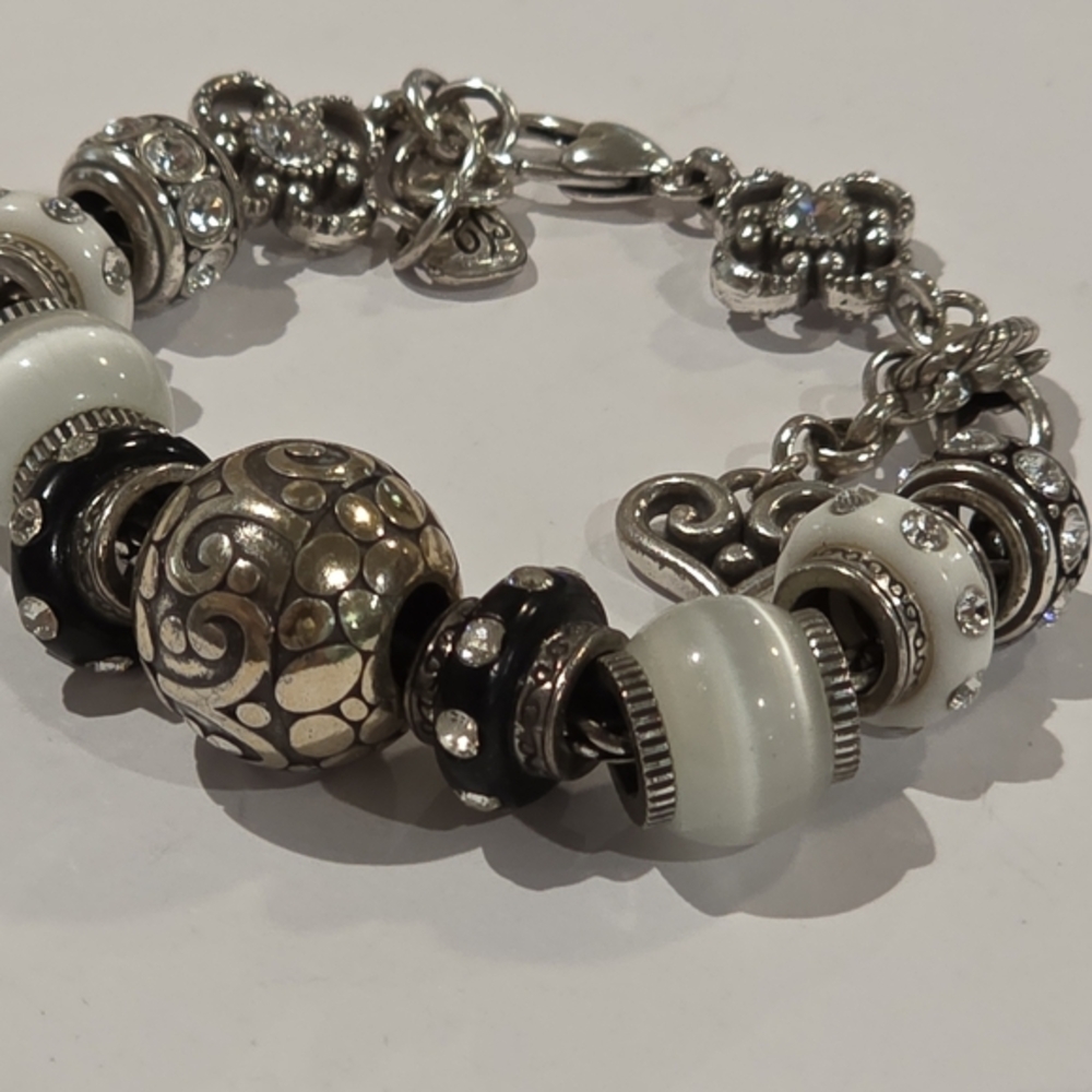Brighton Loaded Silver‎ White And Black Crystal Charm Bracelet - Picture 8 of 11